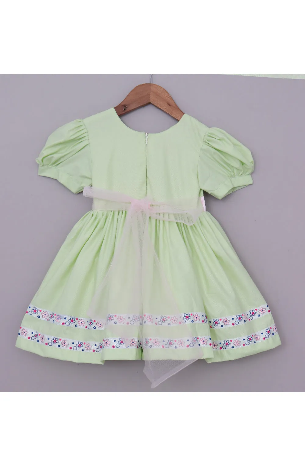 Pastel Green Hand Embroidered Bird Dress