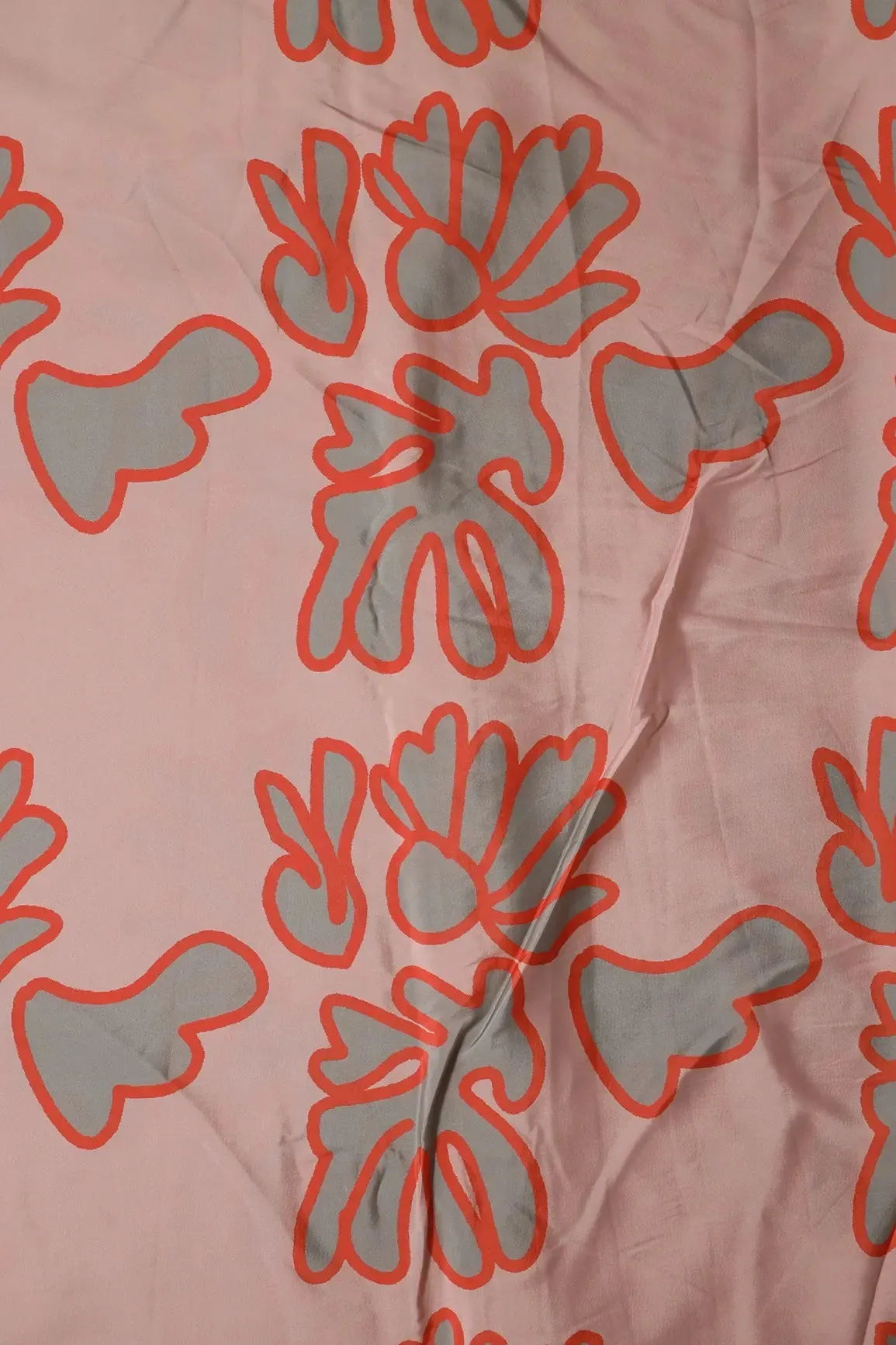 Pastel Peach And Orange Floral Pattern Digital Print On French Crepe Fabric