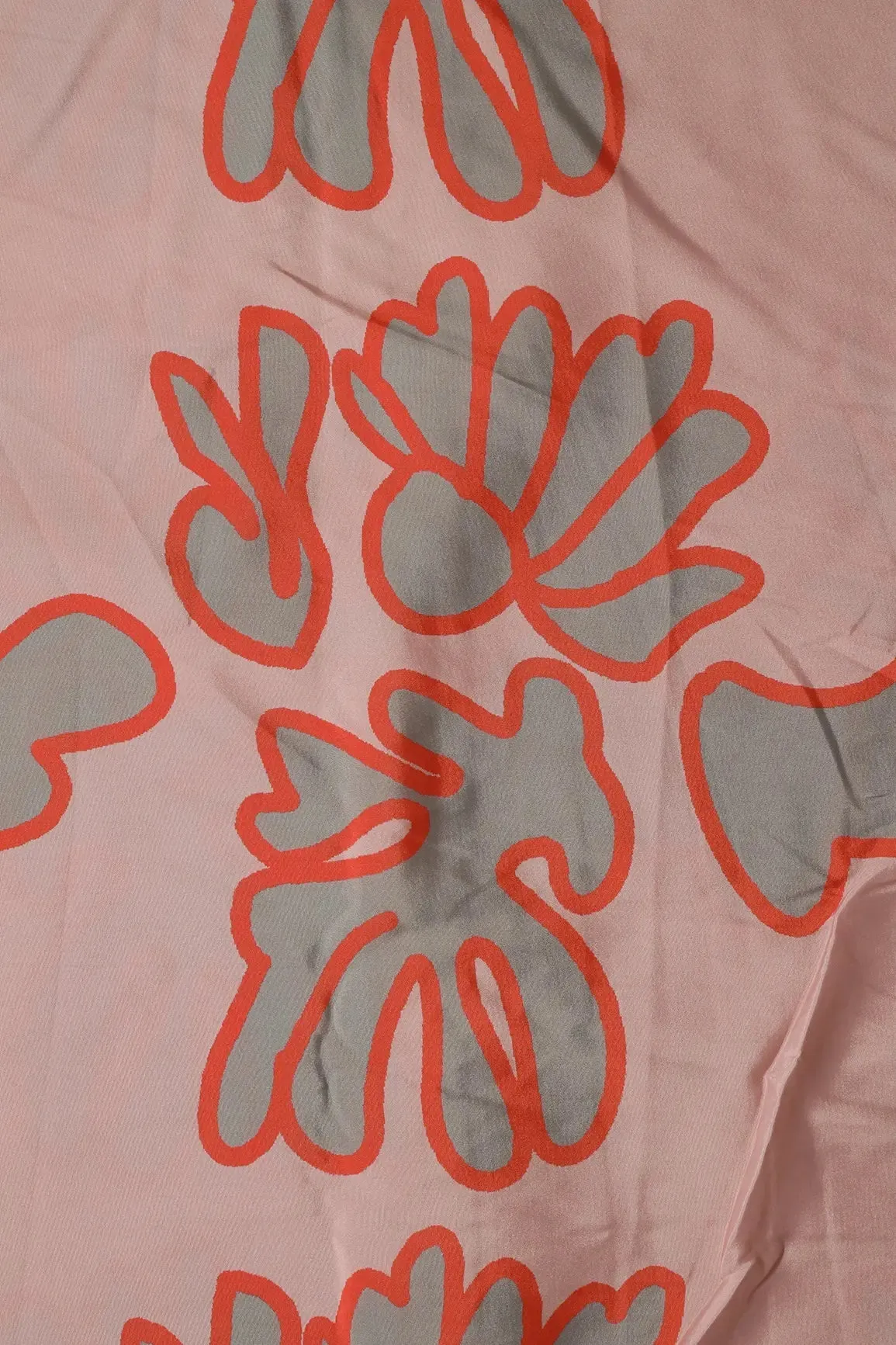 Pastel Peach And Orange Floral Pattern Digital Print On French Crepe Fabric