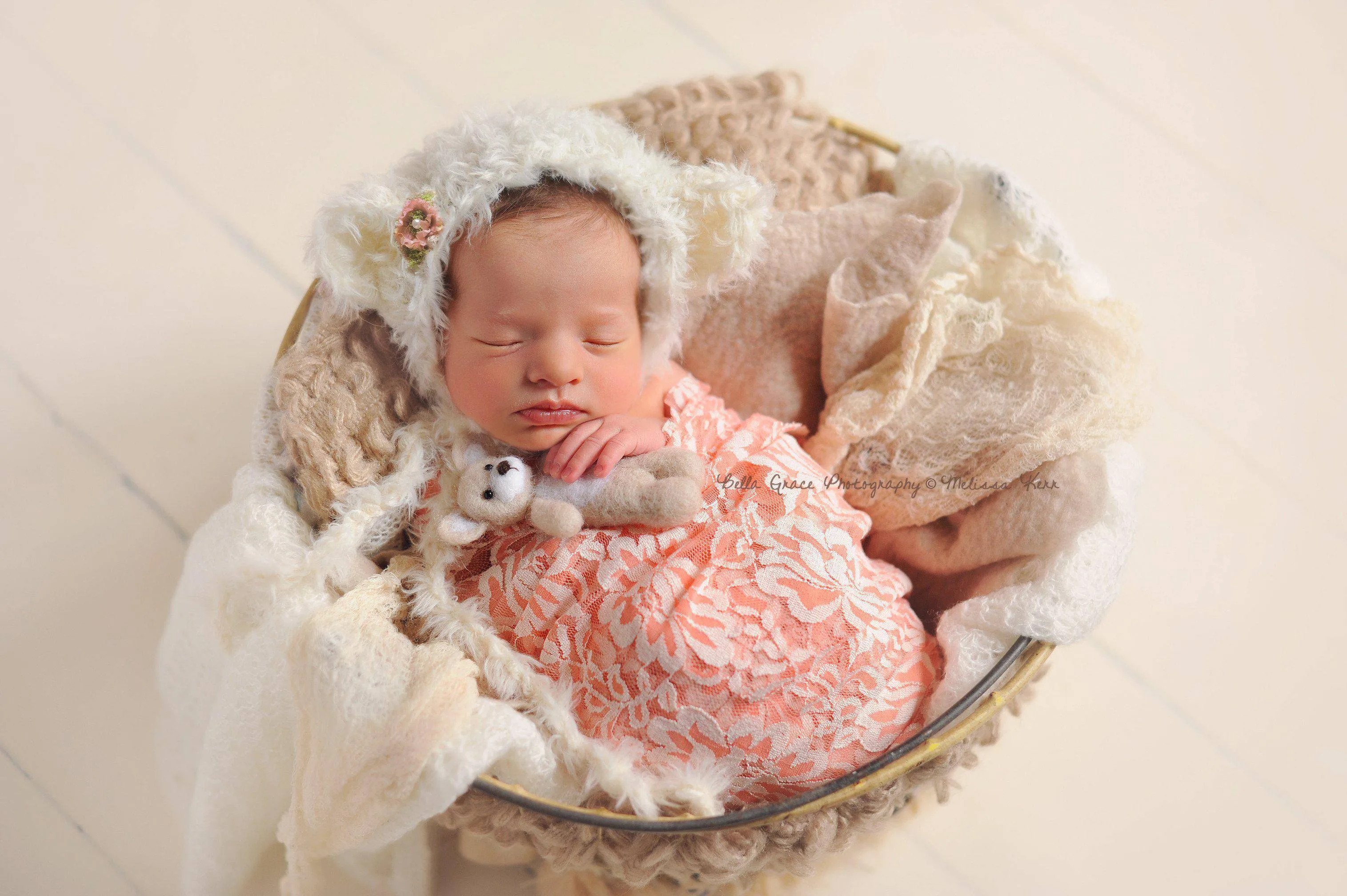 Peach and Cream Floral Stretch Lace Baby Wrap