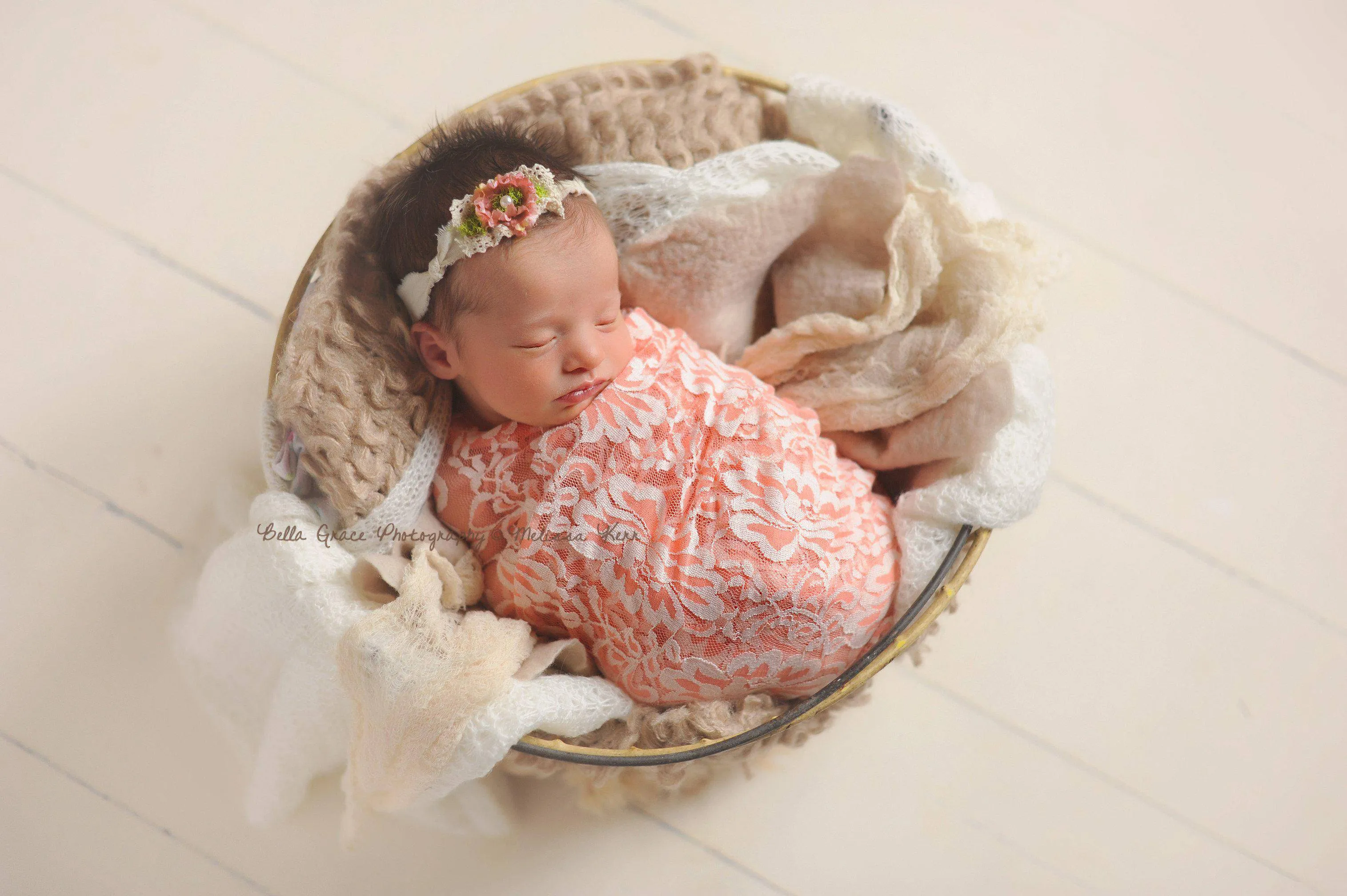 Peach and Cream Floral Stretch Lace Baby Wrap