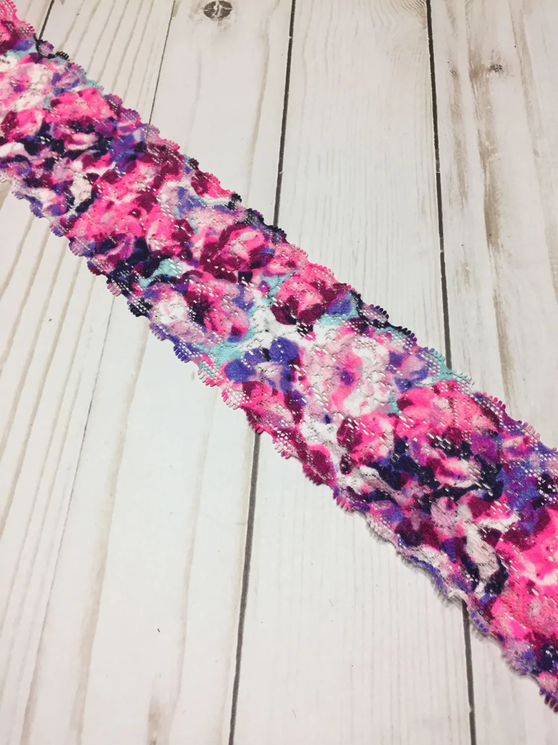 Pink & Purple Floral Explosion 2.5" Wide Stretch Lace