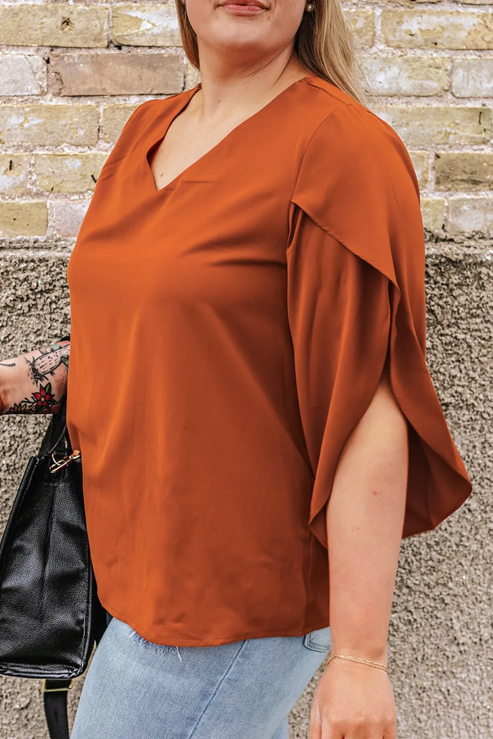 Plus Size Solid Ruffled Sleeve Blouse