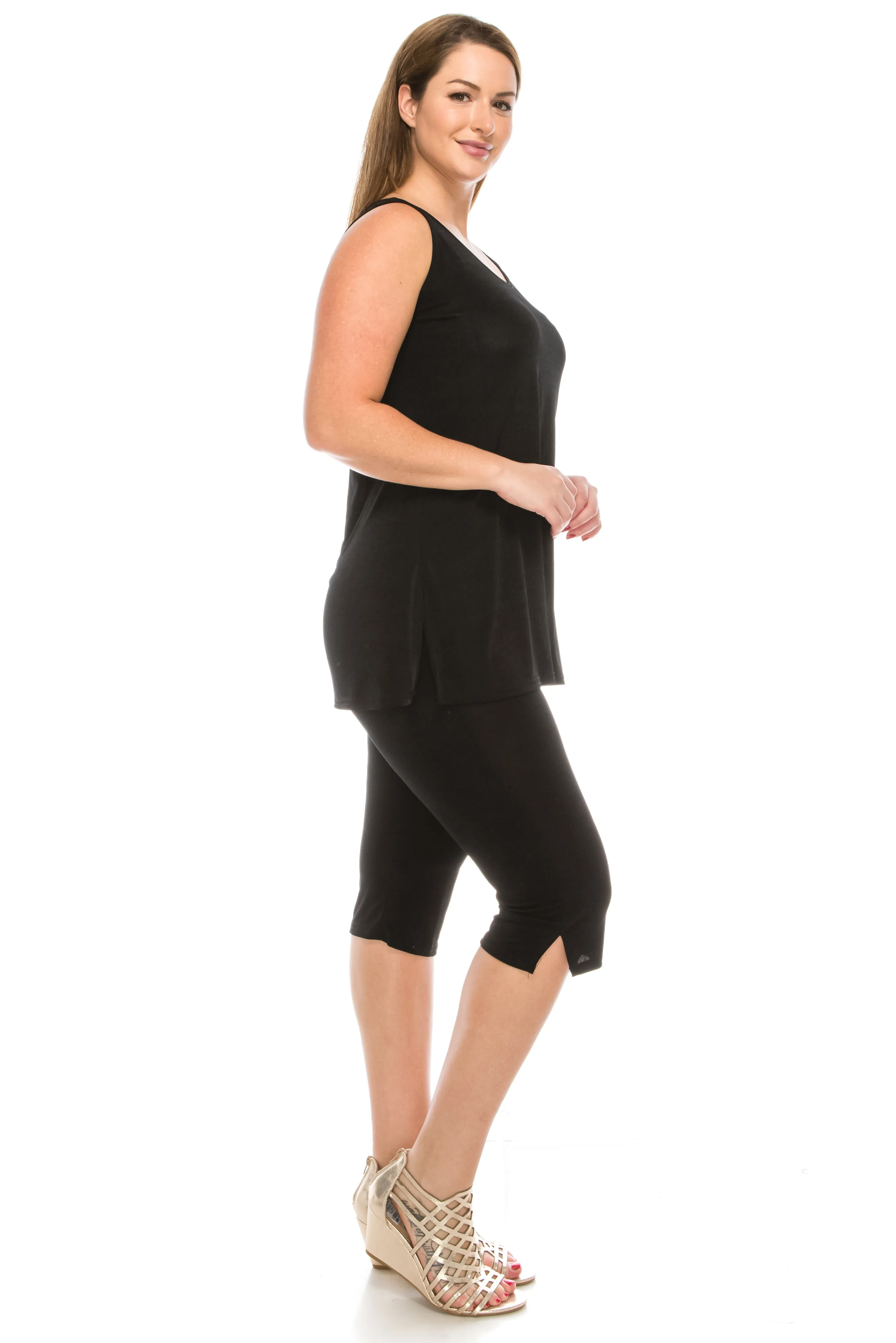 Plus Size Stretchy Tank Capri Pant Set-9002BN-TXS1