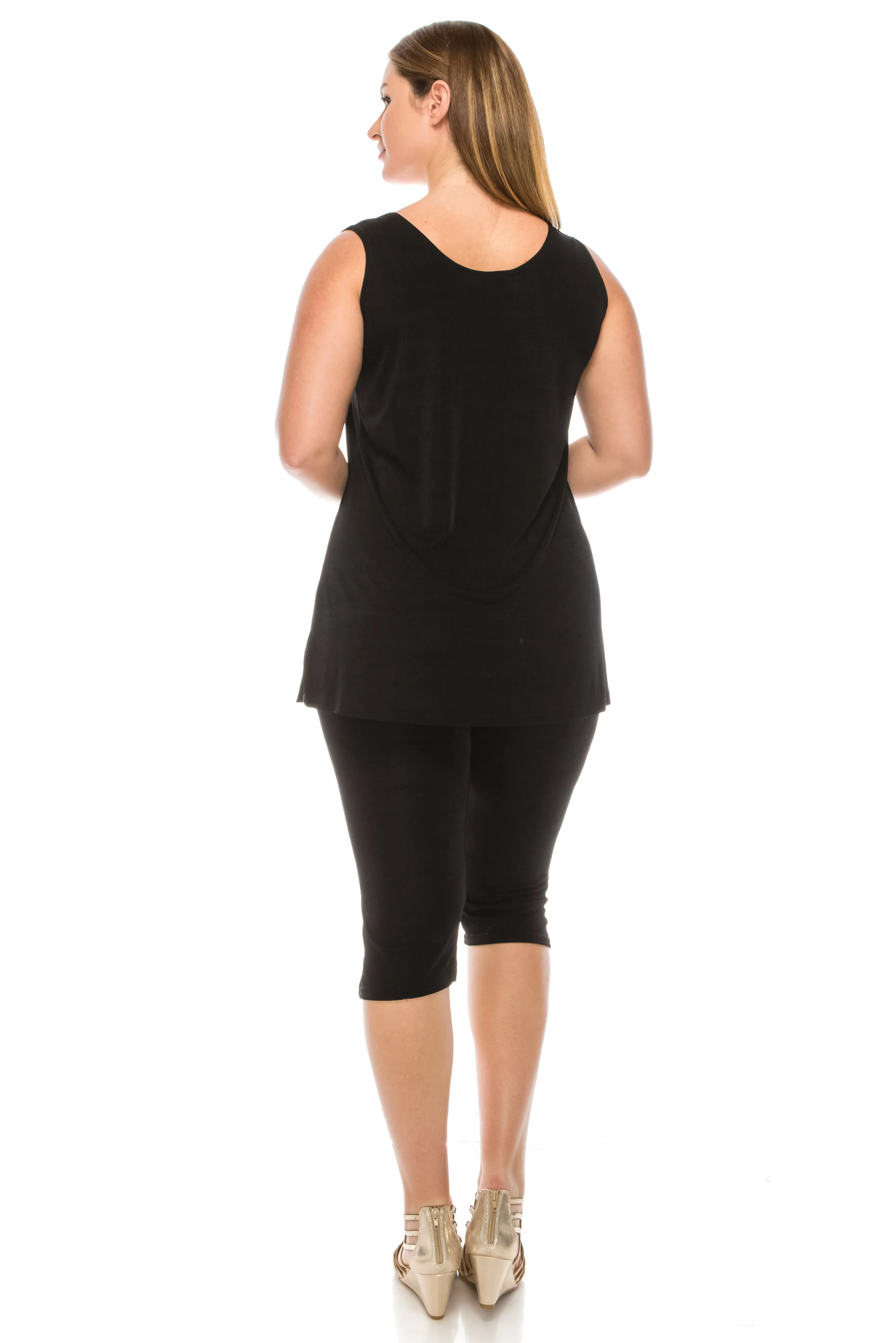 Plus Size Stretchy Tank Capri Pant Set-9002BN-TXS1