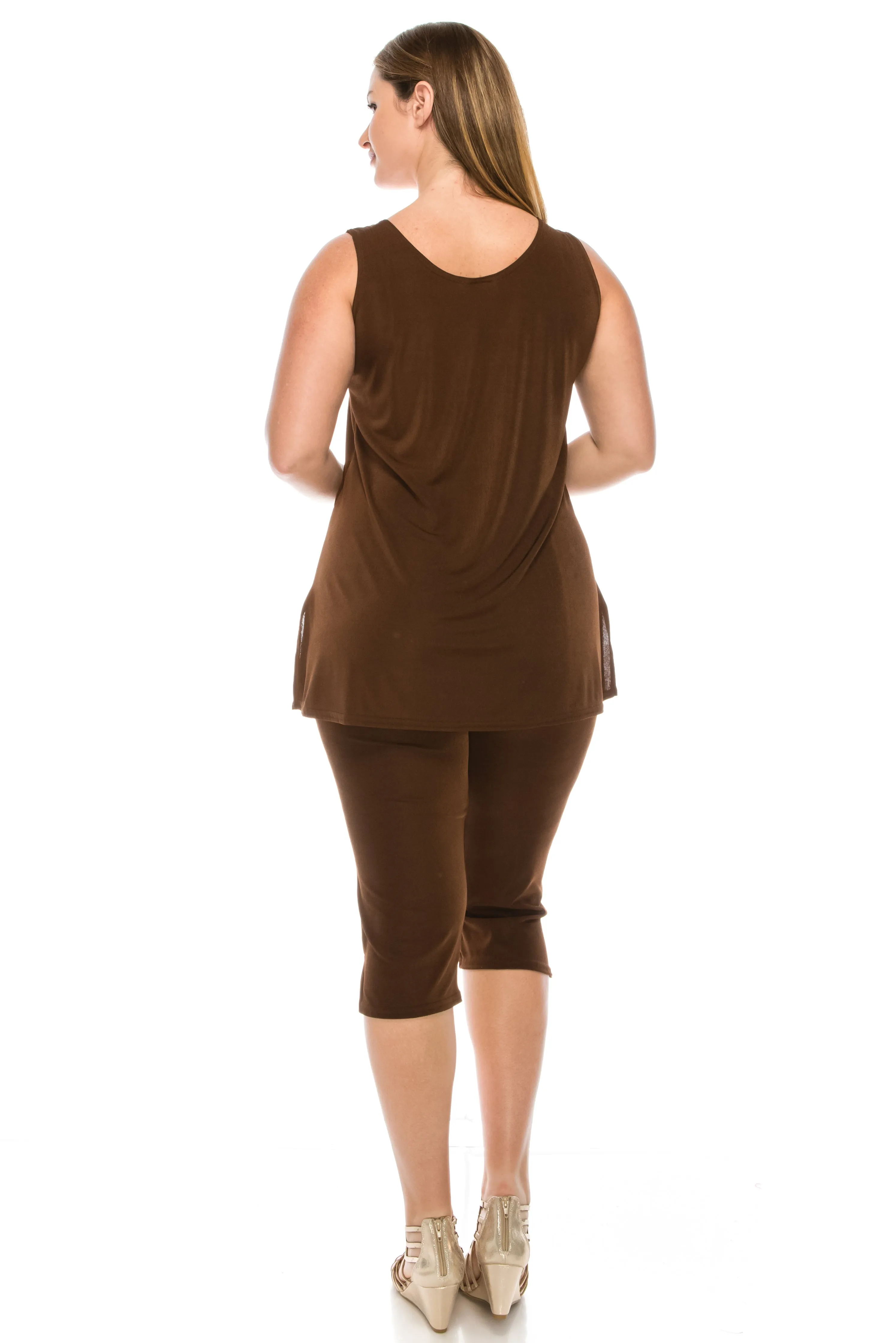 Plus Size Stretchy Tank Capri Pant Set-9002BN-TXS1