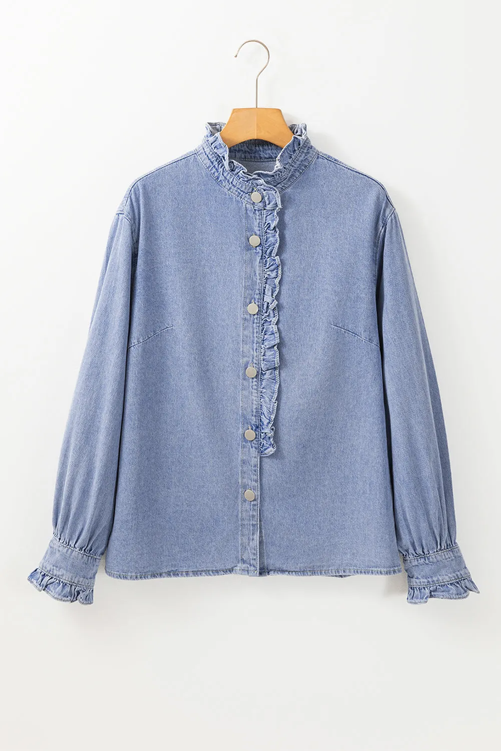 Ruffled Long Sleeve Denim Shirt