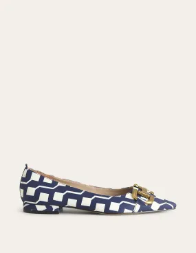 Snaffle Trim Ballet Flats-French Navy, Cube Geo