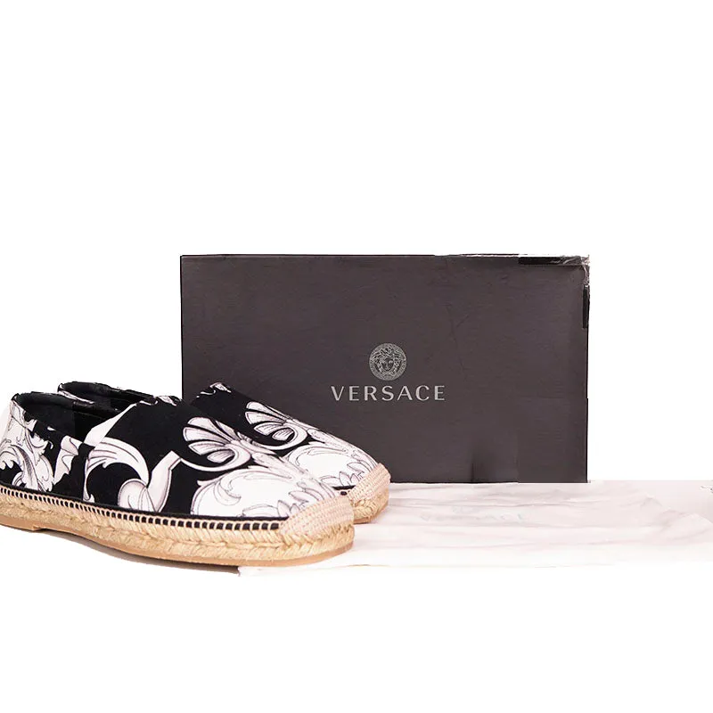 SZ 42, 43.5, 44 NEW $550 VERSACE Men's Black White BAROQUE PRINT Espadrilles FLATS