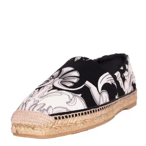 SZ 42, 43.5, 44 NEW $550 VERSACE Men's Black White BAROQUE PRINT Espadrilles FLATS