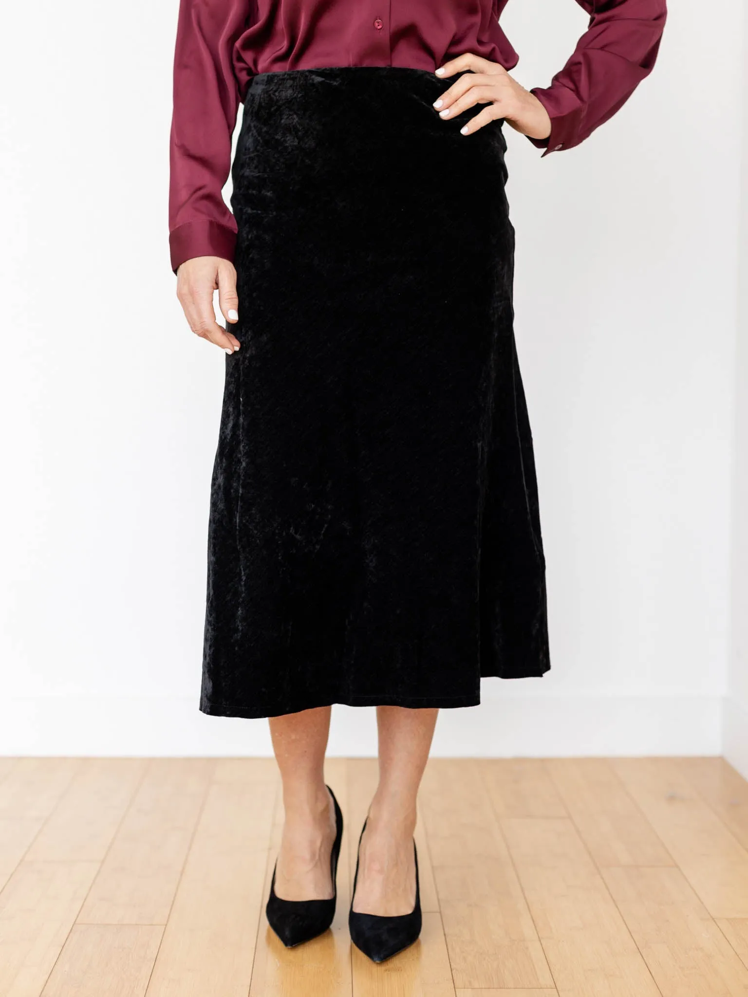 Thick Velvet Bias Slip Skirt