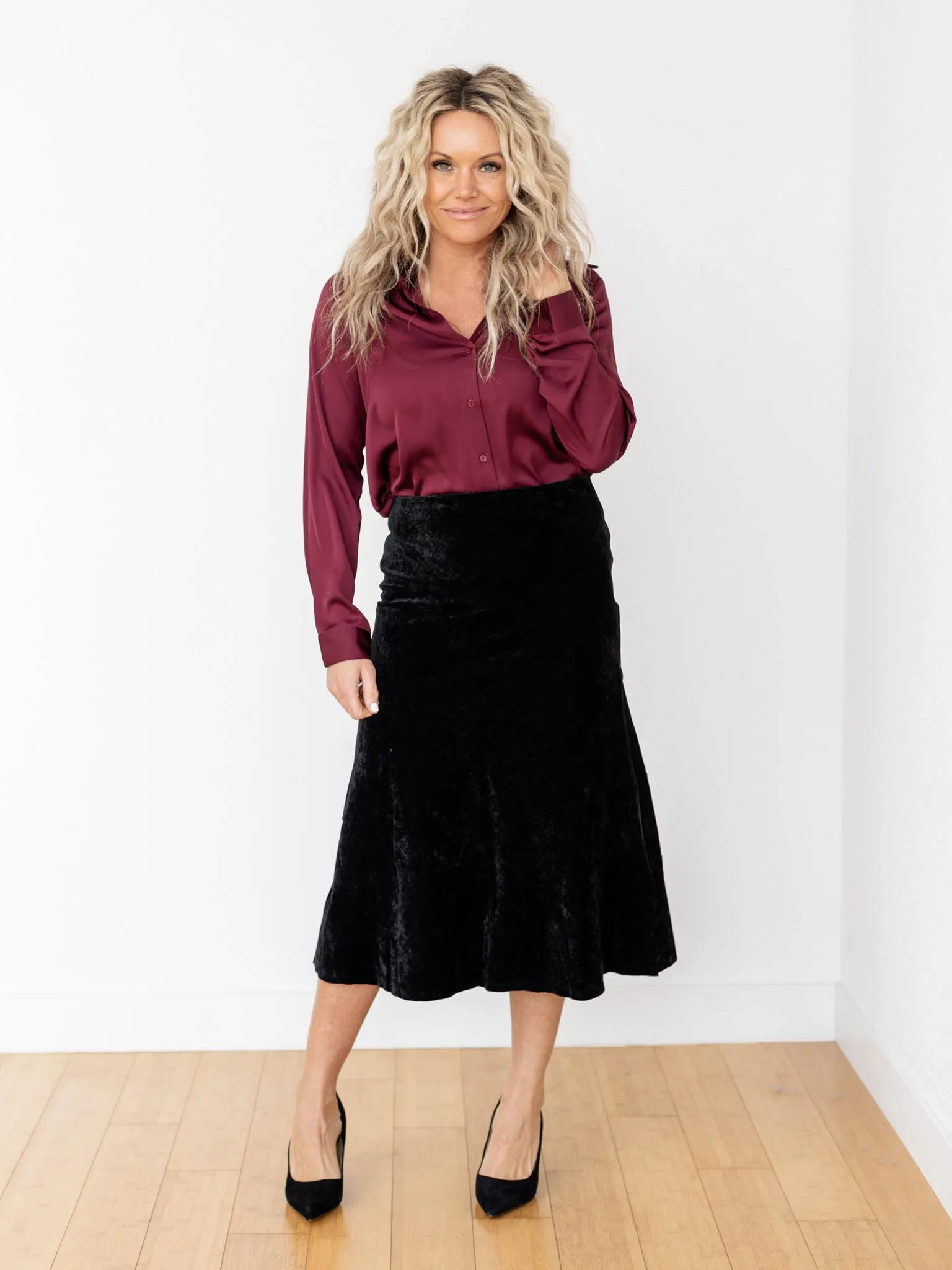 Thick Velvet Bias Slip Skirt