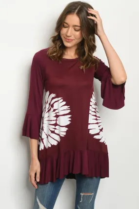 Tie Dye Tunic Ruffled Slvs/Bottm