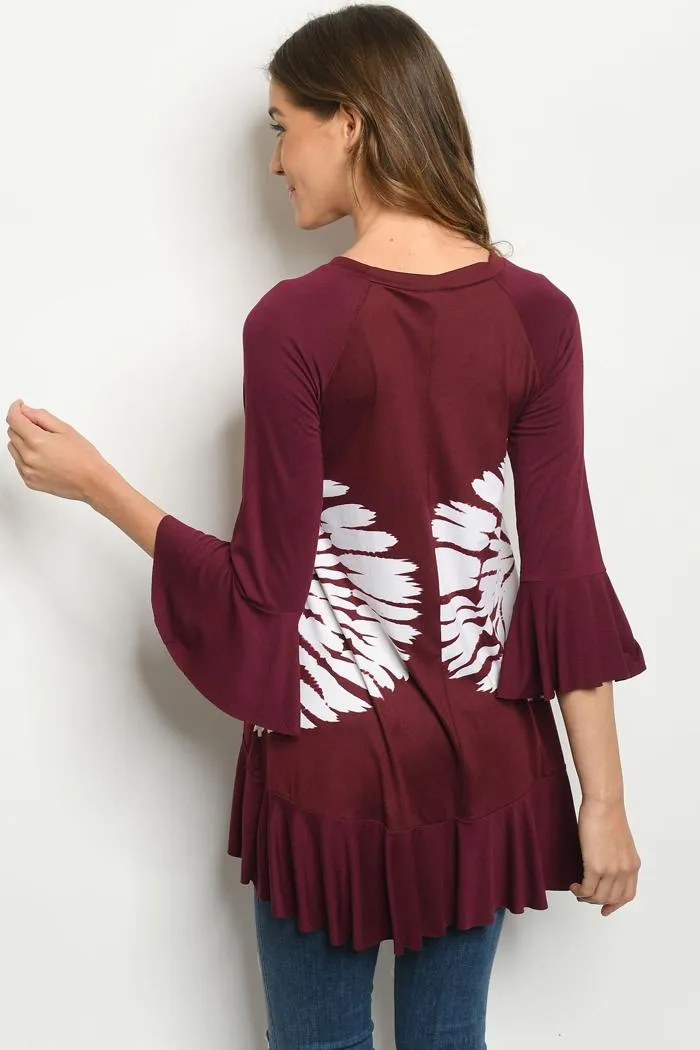 Tie Dye Tunic Ruffled Slvs/Bottm