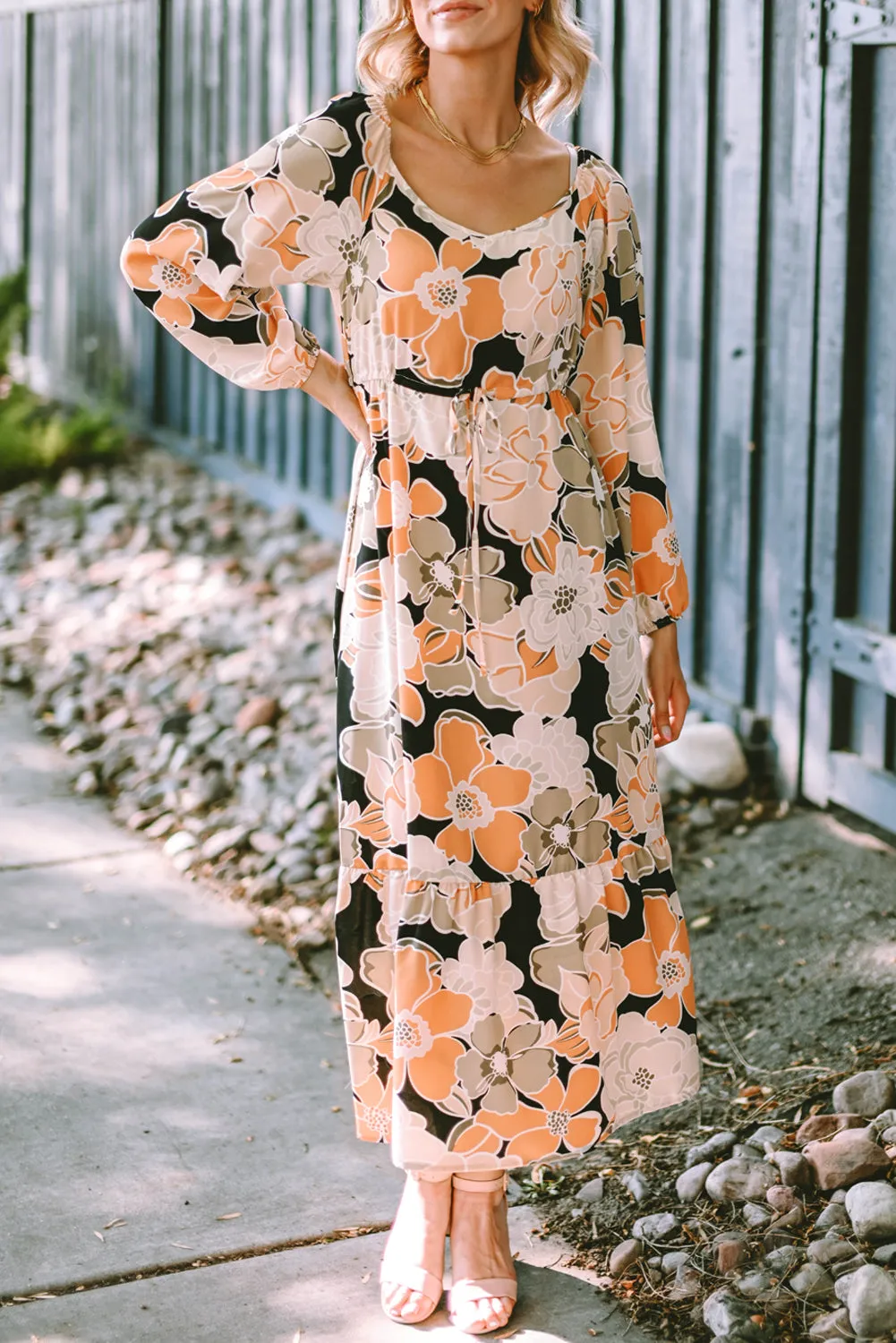 Tie Waist Bold Floral Maxi Dresses