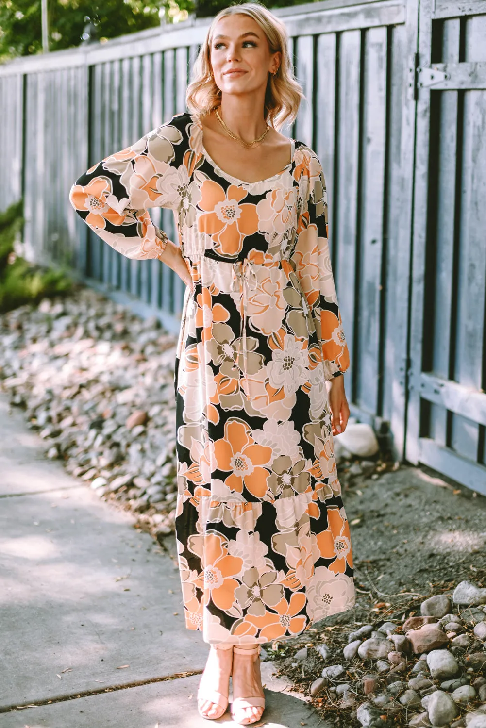 Tie Waist Bold Floral Maxi Dresses