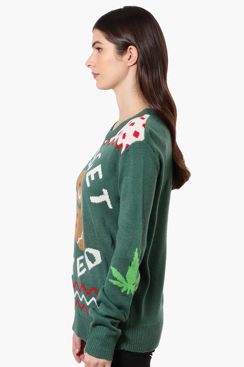 Ugly Christmas Sweater Let's Get Baked Knit Christmas Sweater - Green