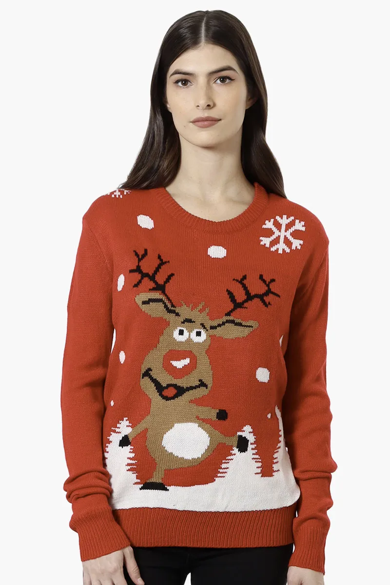 Ugly Christmas Sweater Reindeer Knit Christmas Sweater - Red