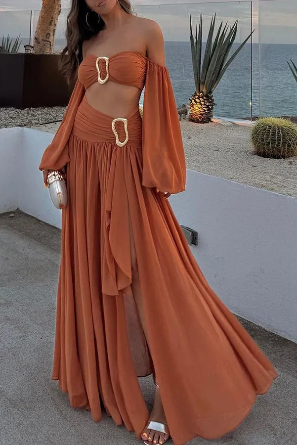 Vacation Chic Chiffon High Rise Flowy Asymmetrical Drape Maxi Skirt