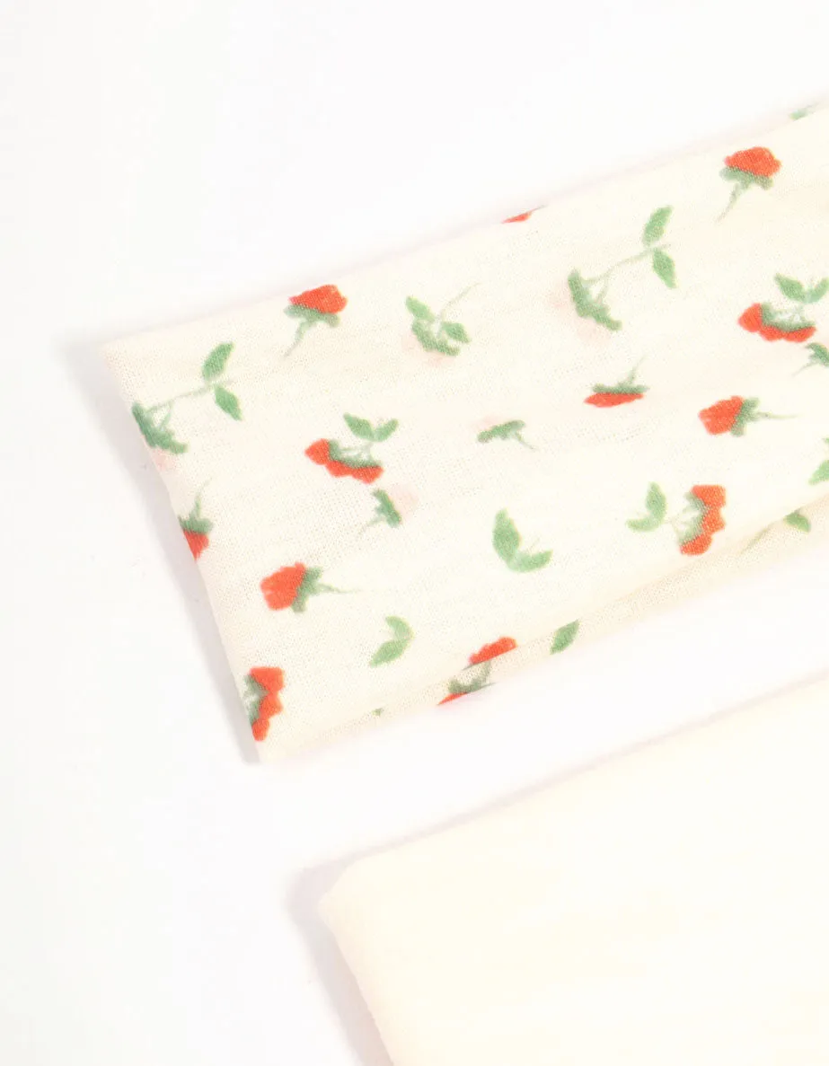 White & Floral Stretch Fabric Headbands 2-Pack