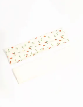 White & Floral Stretch Fabric Headbands 2-Pack