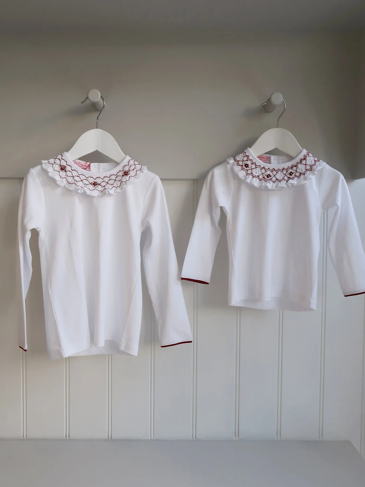 White Liliana Long Sleeve Girl Hand-Smocked Top