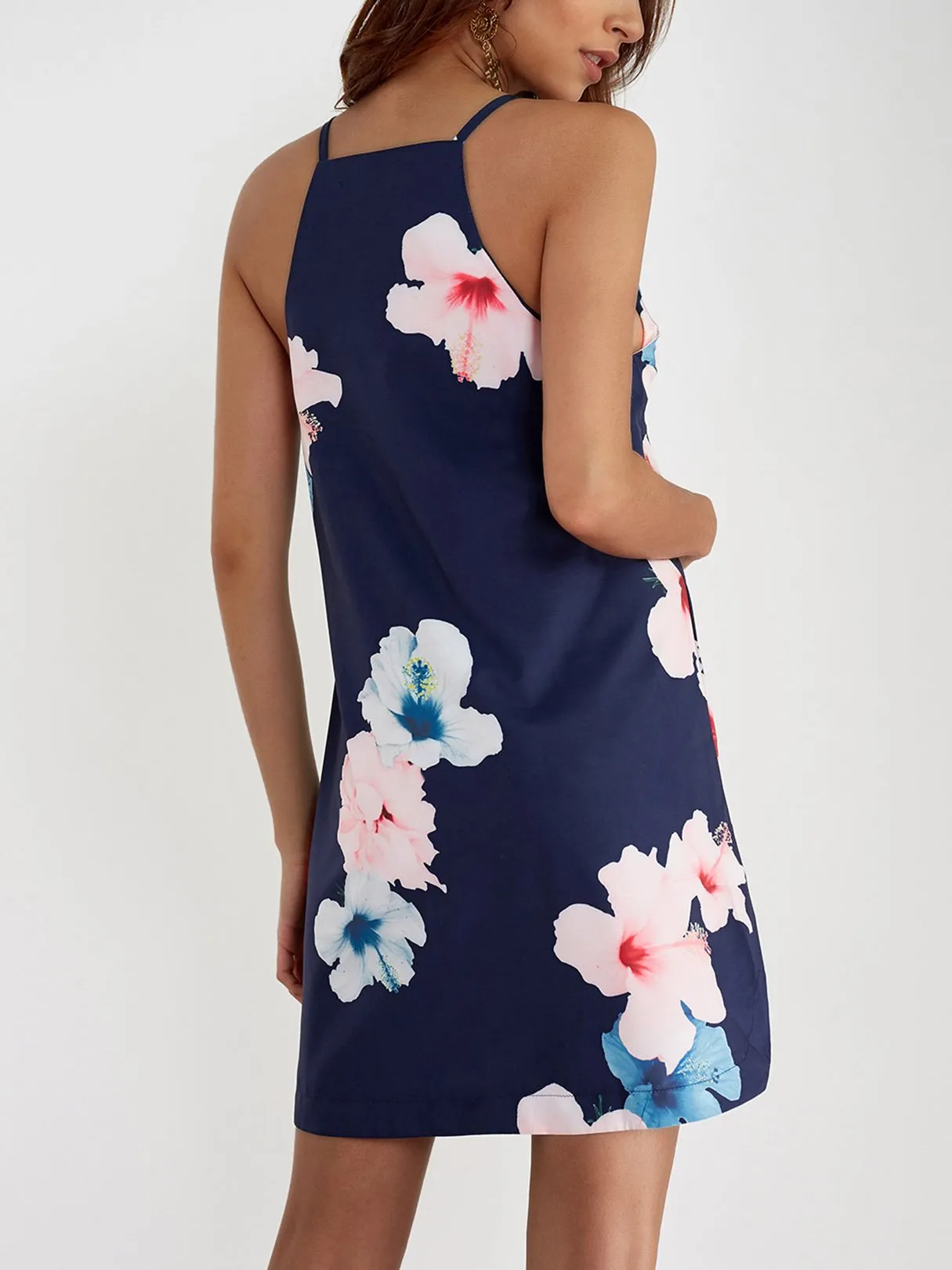 Wholesale Round Neck Sleeveless Floral Print Curved Hem Dresses