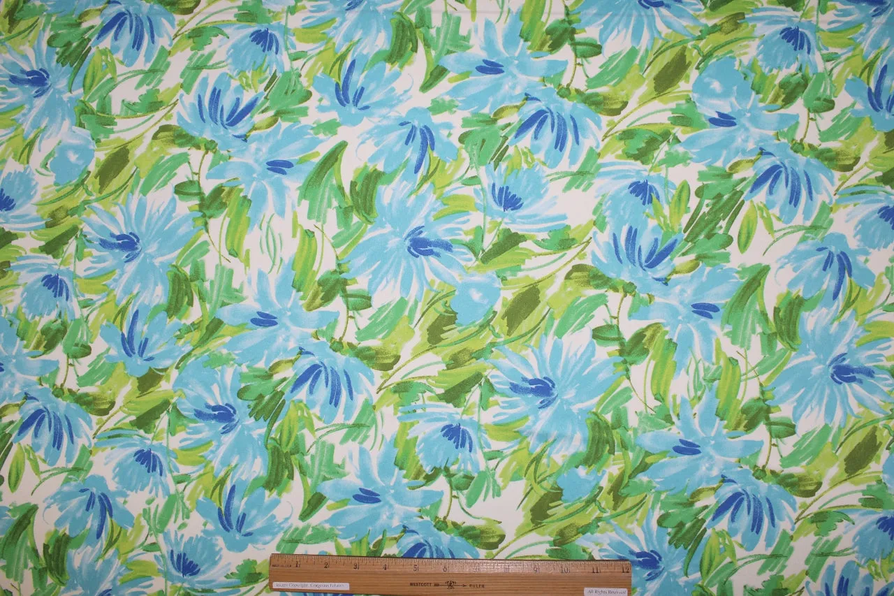 Wide Floral Stretch Silk Charmeuse - Blues/Greens