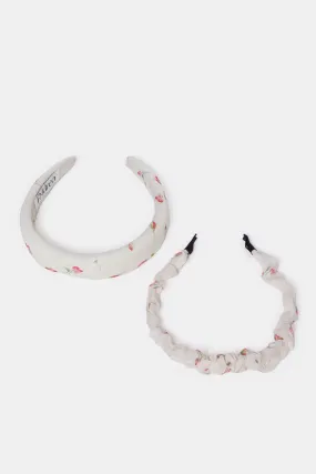 Women White Floral Print Headband Set (Pack of 2)