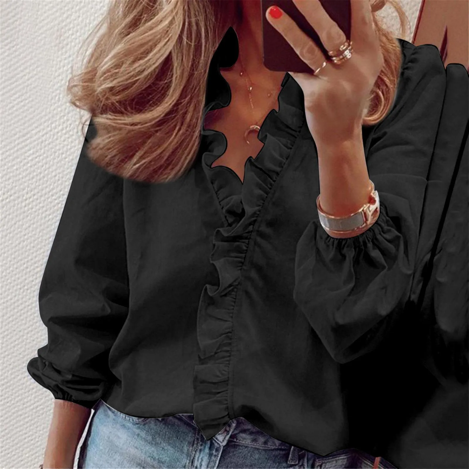 Women's Innovative Charming Long Sleeve Ruffle Blouses