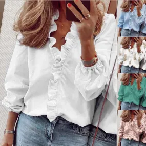 Women's Innovative Charming Long Sleeve Ruffle Blouses